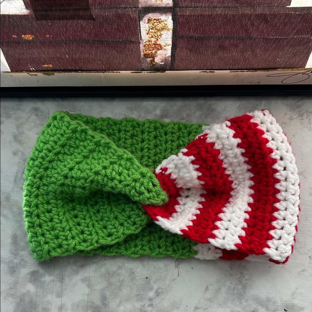 Green and Red Striped Knit Headband handmade! 2/20$ ♥️